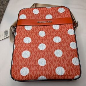 NWT Michael Kors Cooper Crossbody Leather Flight Bag Red Clay Polkadot